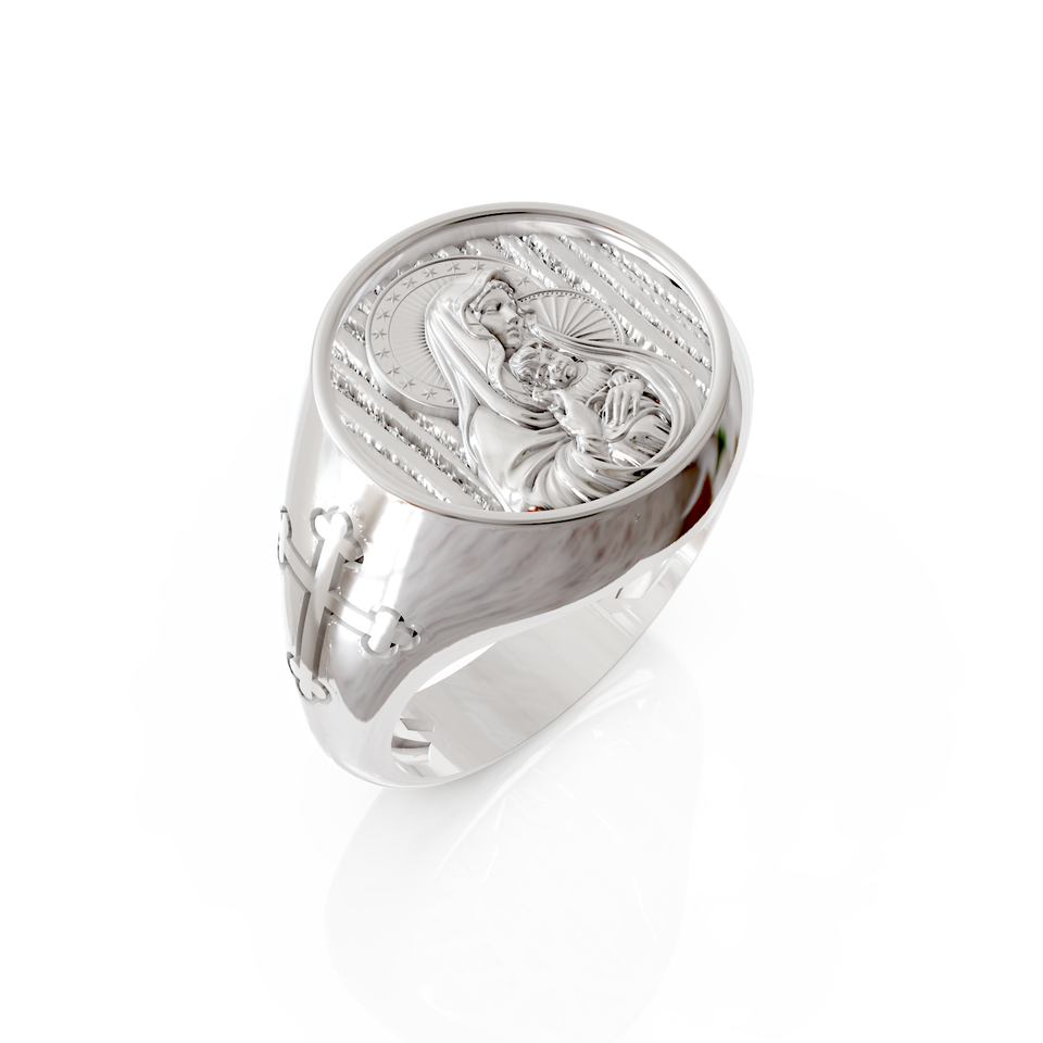 virgin mary and baby jesus signet ring
